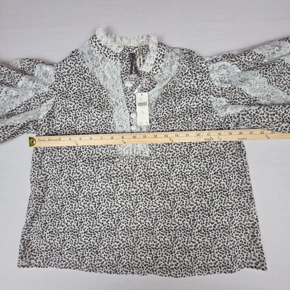 Anthropologie‎ Lace-Trim Cape Sleeve Blouse Womens Size M Sand Floral Cotton Top
